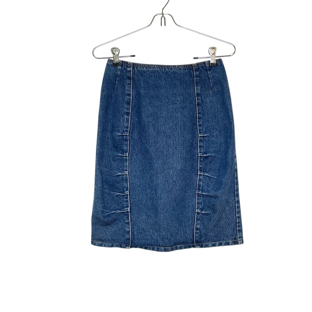 Vintage 80s New York Jeans Co. Size 5/6 High Rise Ruched Denim Mini Jean Skirt